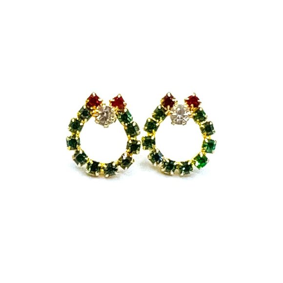 Dainty Christmas Wreath Rhinestone Earrings - Picture 1 of 2